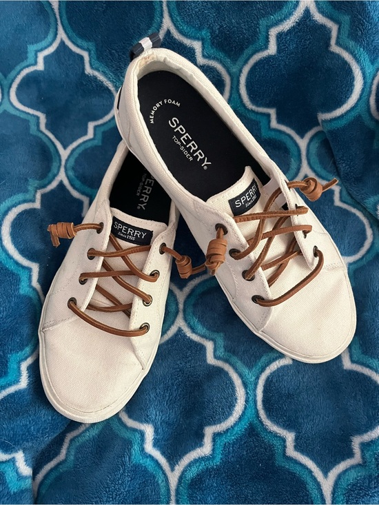 Sperry Shoes - Sperry Cream Canvas Sneakers with Brown Laces